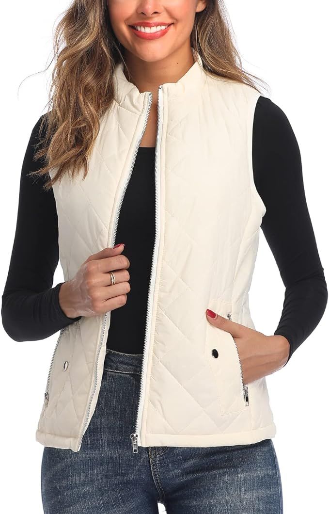 LONGKING Women's Outwear Vest - Stand Collar Lightweight Zip Quilted Vest for Women | Amazon (US)