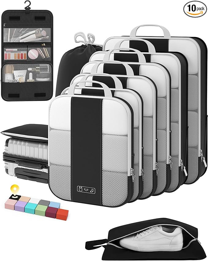 10 Set Compression Packing Cubes for Travel Essentials,Compressible Expandable Packing Cubes for ... | Amazon (US)
