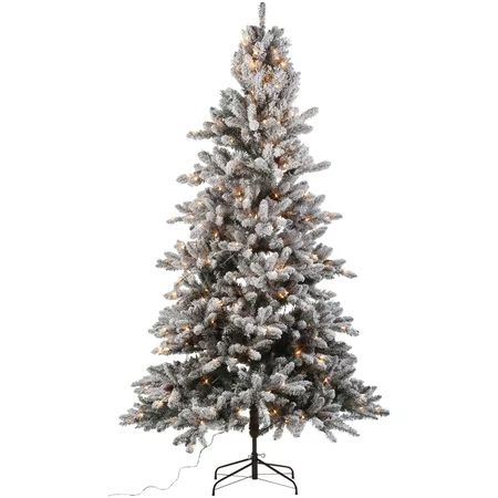 Holiday Time 7.5 ft. Pre-Lit Flocked Birmingham Fir Tree 400 Clear Lights and Metal Stand | Walmart (US)