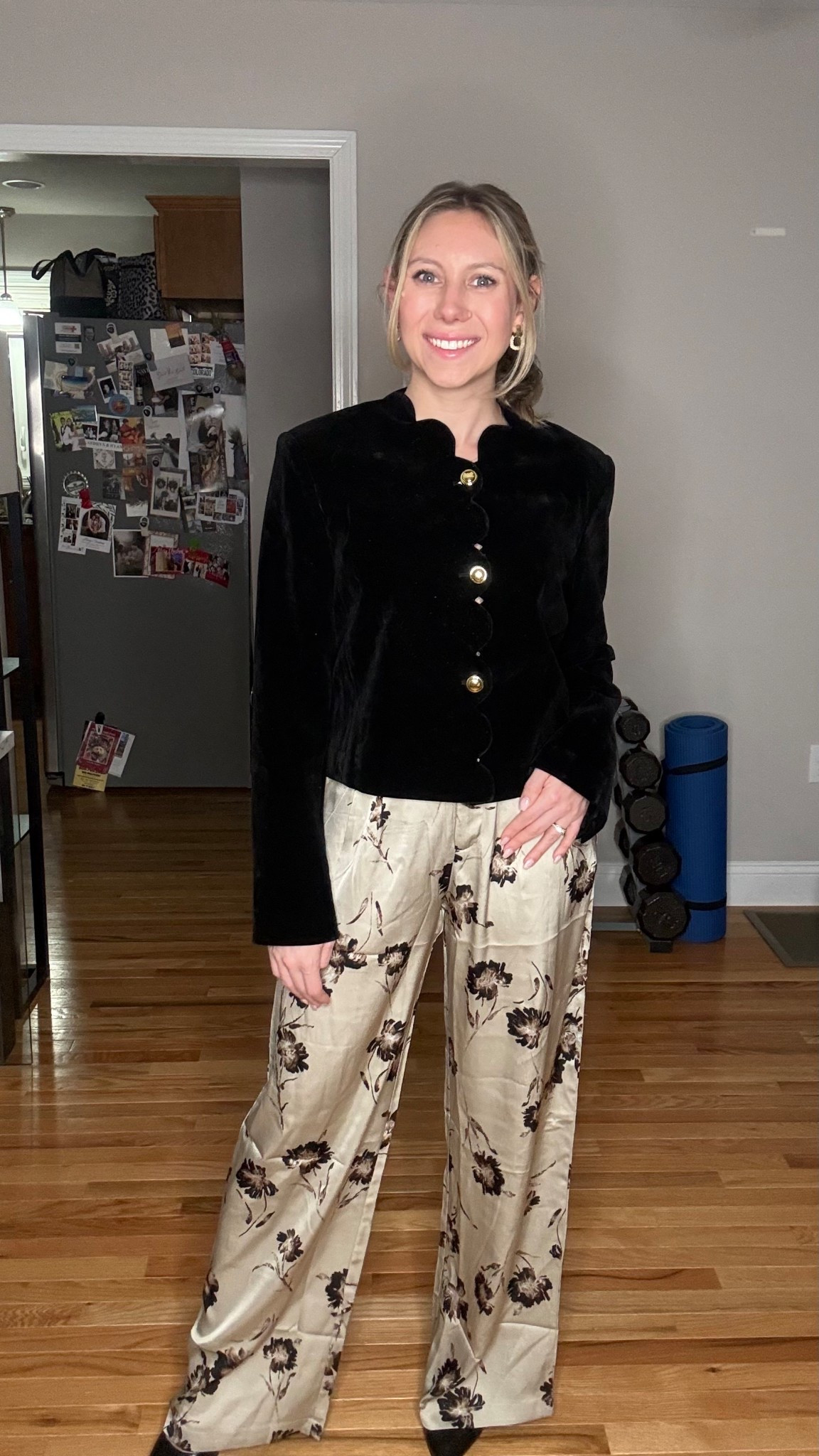 Velvet blazer & floral satin pants combo makes for a cute office outfit 

#LTKWorkwear #LTKdayinmylife #LTKgrwm