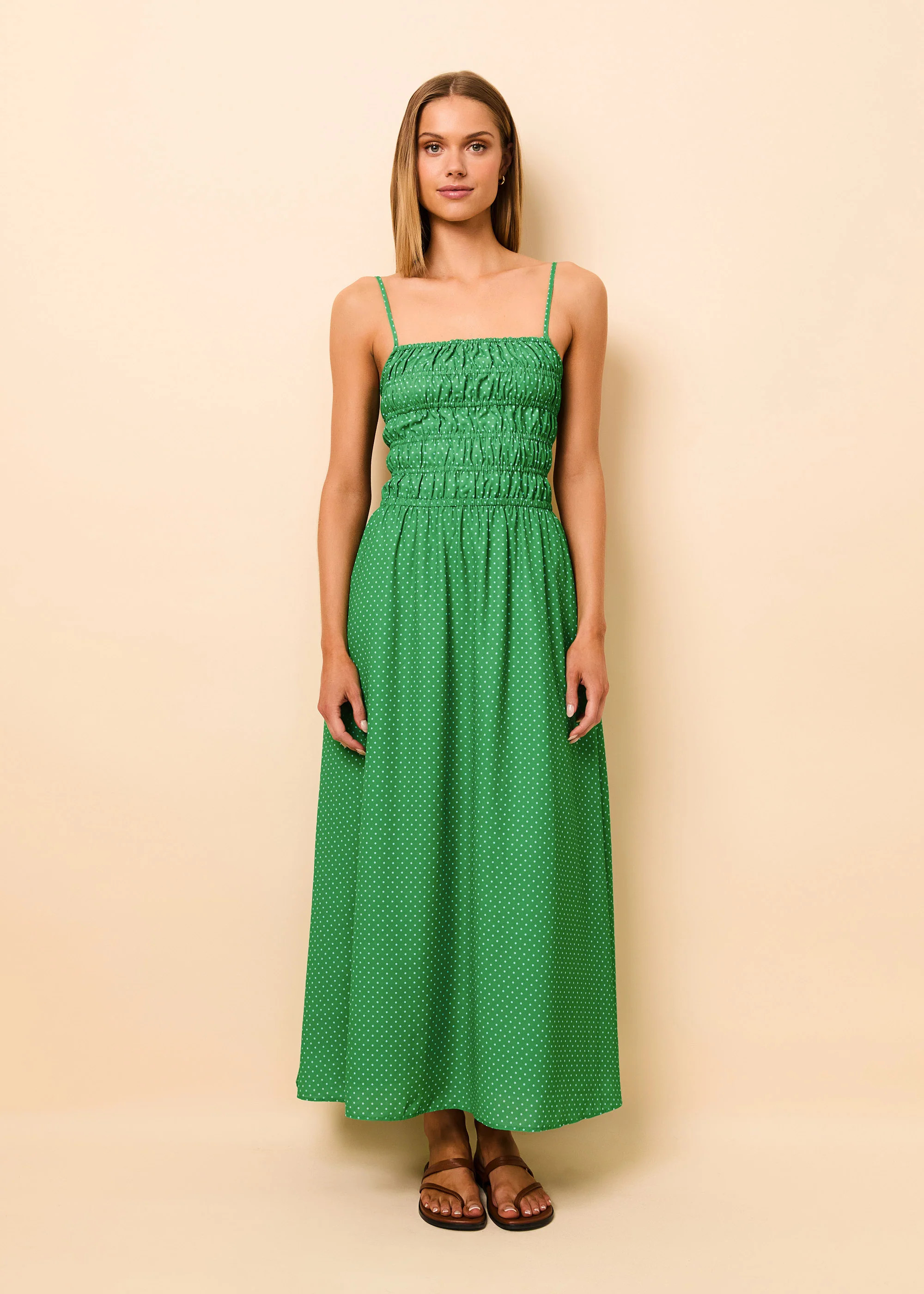 Delta Midi Dress Luxe Drape Turtle Green / Blue Lagoon Mini Dot | Solid & Striped