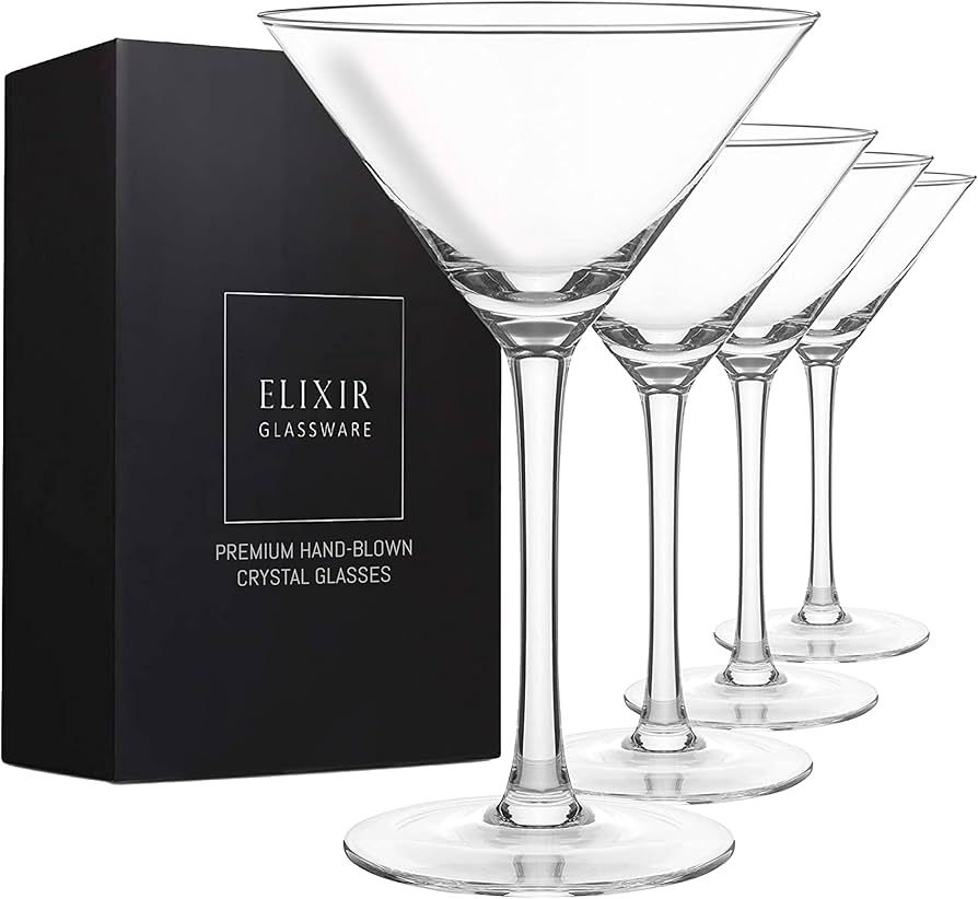 ELIXIR GLASSWARE Martini Glasses - 9 oz - Set of 4 Hand Blown Crystal Martini Glasses with Stem -... | Amazon (US)