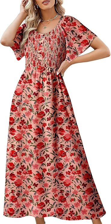 Dokotoo Womens Dresses 2025 Square Neck Tie Backless Summer Dresses Cap Sleeve Floral Buttoned Em... | Amazon (US)