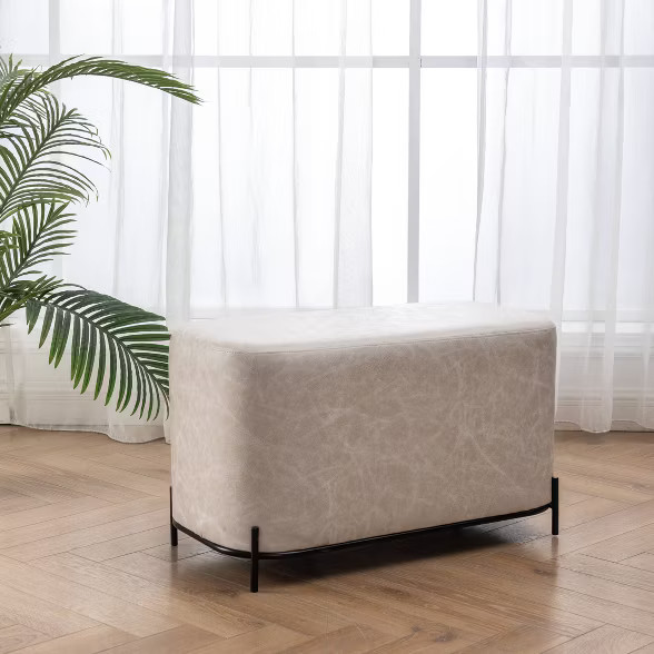 32" Modern Decorative Bench with Metal Base Distressed Tan Faux Leather - WOVENBYRD | Target