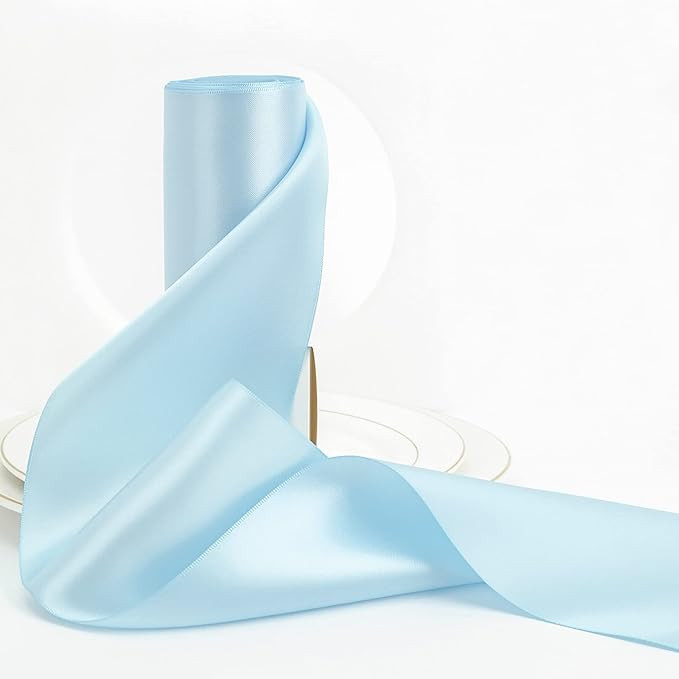 4 inch Wide Light Blue Ribbon Double-Faced Baby Blue 4" Satin Thick Blue Ribbon for Chair Sash Ba... | Amazon (US)