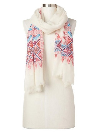 Gap Women Embroidered Fringe Scarf Size One Size - White | Gap US