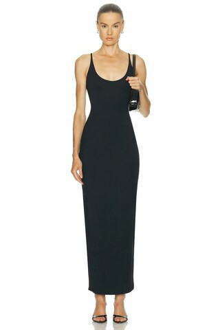 SKIMS Smooth Lounge Skimpy Scoop Neck Dress in Black | FWRD 