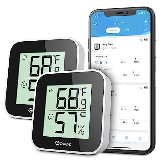 Govee Temperature Humidity Monitor 2-Pack, Indoor Room Thermometer Hygrometer with App Alert, Min... | Amazon (US)