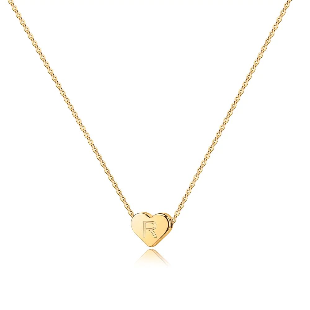 Heart Initial Necklace for Girls - 14K Gold Filled Heart Initial Necklace for Women - Walmart.com | Walmart (US)