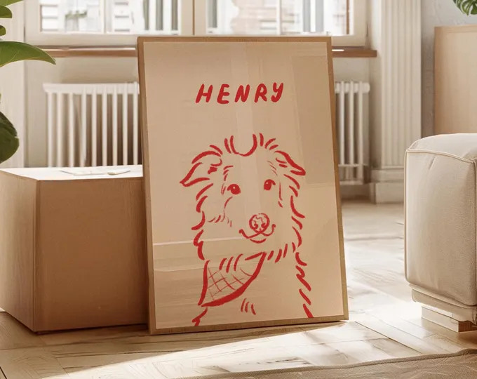 Custom Dog Portrait, Retro Pet Illustration, Colorful Gallery Wall Art, Preppy Pet Prints, Digita... | Etsy (US)