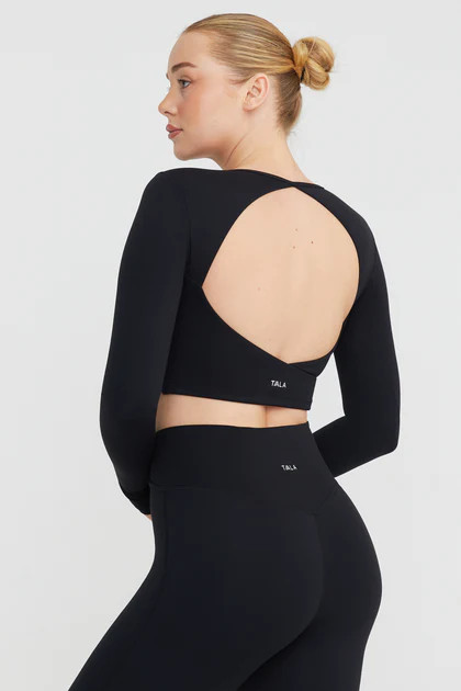 DAYFLEX OPEN BACK LONG SLEEVE TOP - SHADOW BLACK | TALA (UK)