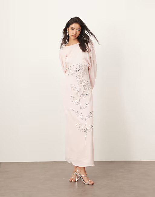 ARRANGE floral embellished slouchy plunge wrap maxi dress in light pink | ASOS (Global)