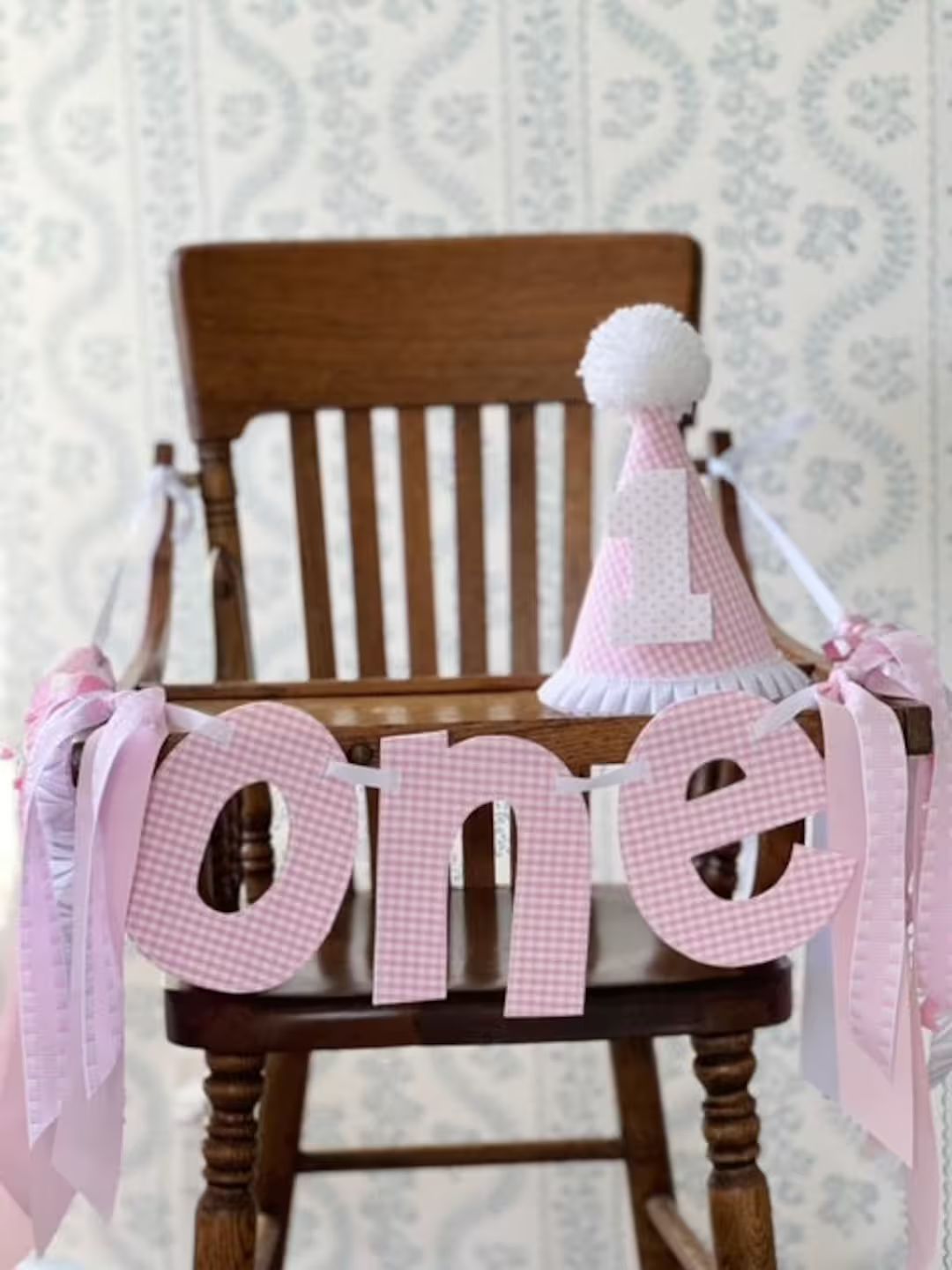 Pink Gingham ONE High Chair Banner and Hat for a First - Etsy | Etsy (US)