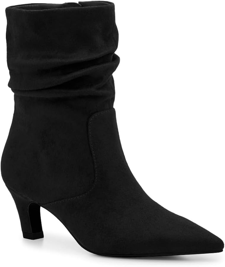 Coutgo Women's Slouchy Ankle Boots Low Kitten Heel Pointed Toe Booties Side Zipper Fall Shoes | Amazon (US)