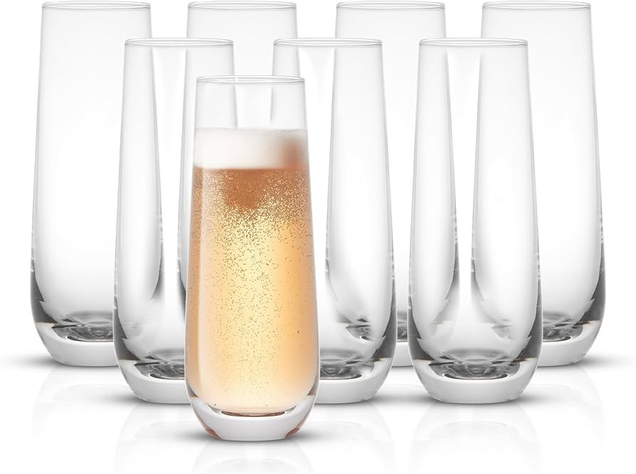 JoyJolt Milo Stemless Champagne Flutes Set of 8 Crystal Glasses. 9.5oz Prosecco Wine Flute, Mimos... | Amazon (US)