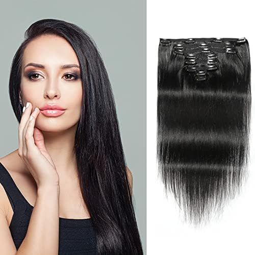LDGUGO Straight Human Hair Clip in Hair Extensions for Black Women 100% Unprocessed Full Head Bra... | Amazon (UK)