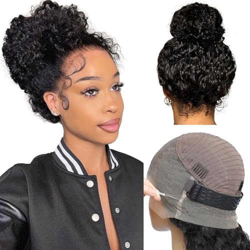 tunfine Hidden Strap 360 Glueless Lace Front Wigs Human Hair Pre Plucked 200 Density HD 360 Full Lace Human Hair Wigs With Invisible Drawstring Water Wave Wigs for Black Women 20 Inch | Amazon (US)