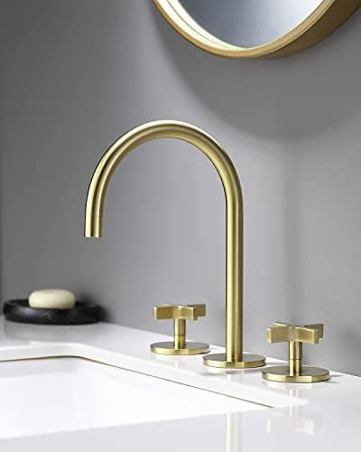 Brushed Gold Bathroom Faucet, Indare 8-Inch Brass Widespread Bathroom Sink Faucet 3 Holes with Coppe | Amazon (US)