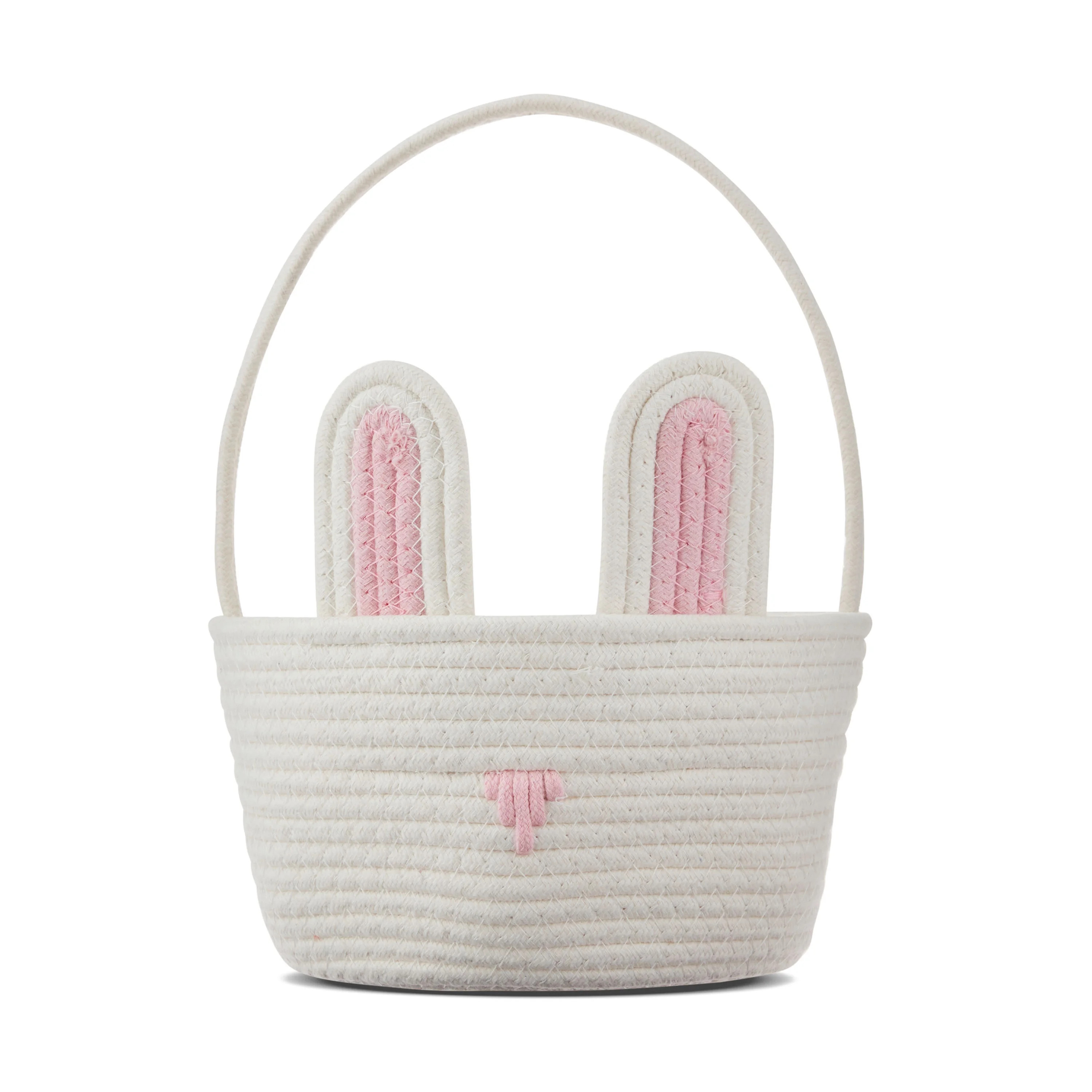 Easter White and Pink Bunny Cotton Basket, 8.5 in x 9 in, by Way To Celebrate | Walmart (US)