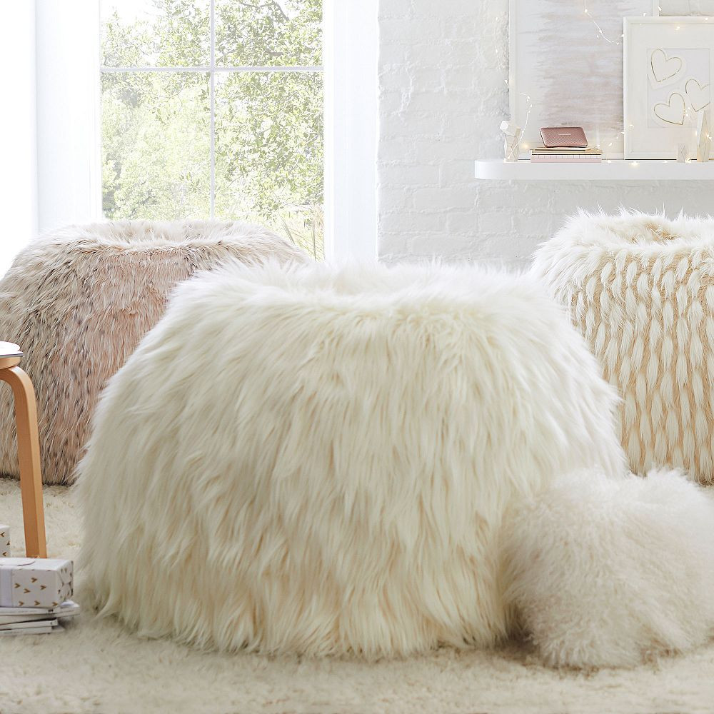 Large Himalayan Faux Fur Ivory Bean Bag Chair | Pottery Barn Teen