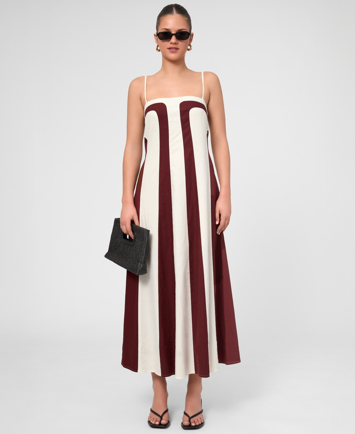 Rachel Rachel Roy Women's Eleni Linen Stripe Square Neck Maxi Dress - Dark Red | Macy's