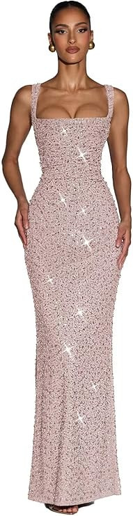 Sparkly Sequin Mermaid Prom Dresses for Women Square Neck Corset Long Formal Evening Gowns | Amazon (US)