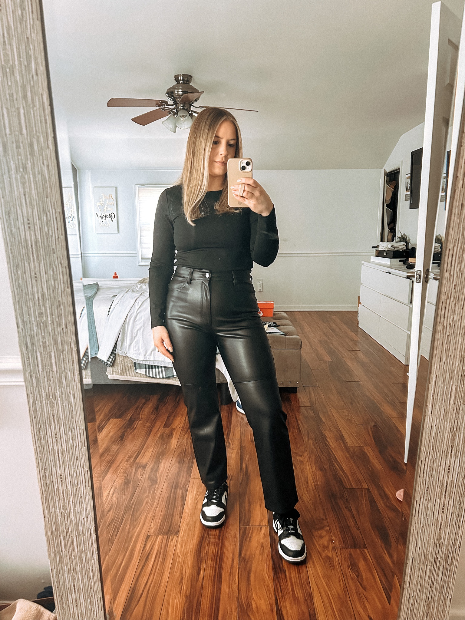 Nuud black bodysuit, leather pants, women’s dunks, panda dunks, no show socks

#LTKstyletip #LTKshoecrush #LTKfit