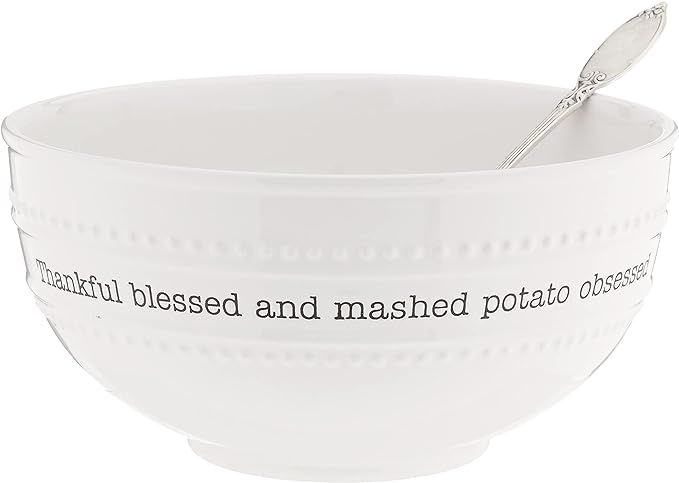 Mud Pie Farmhouse Mashed Potato Serving Bowl and Spoon Set, White | Amazon (US)