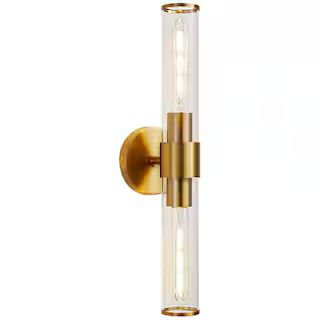 Deyidn7.21 in. 2-Light Gold Vanity Lights in Clear with Glass Indoor Wall Mount Lamp for Bathroom... | The Home Depot