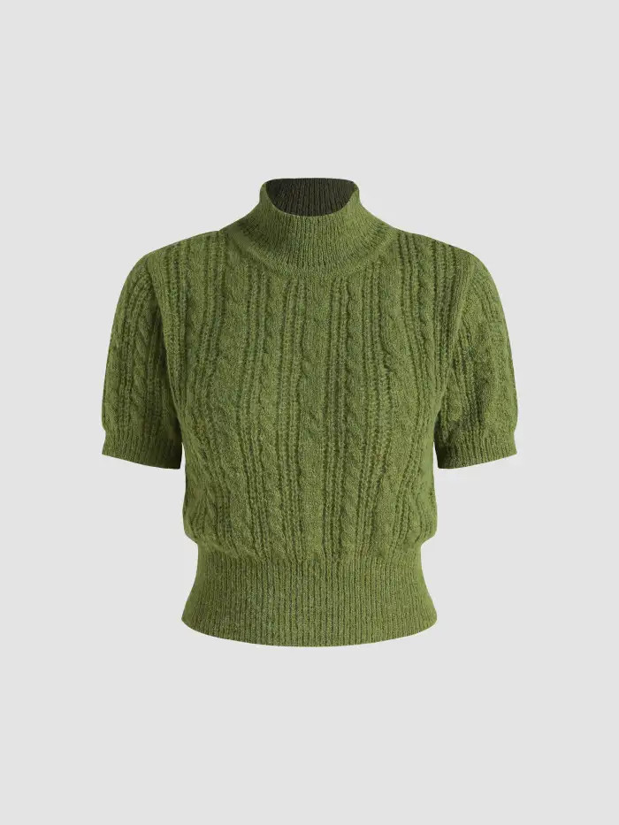 Preppy Countryside Core Knit Fabric Wool-blend Texture High Neck Sweater For Daily Casual | Cider