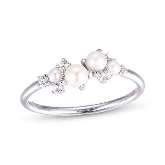 Cultured Pearl & White Lab-Created Sapphire Ring Sterling Silver | Kay Jewelers