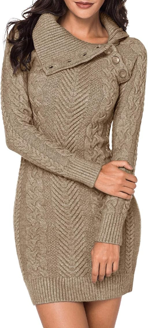BLENCOT Womens Turtleneck Long Sleeve Elasticity Chunky Cable Knit Pullover Sweaters Jumper | Amazon (US)