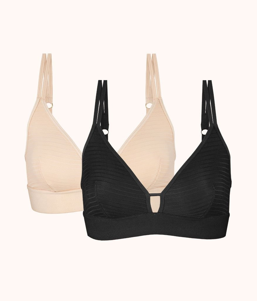 The Stripe Mesh Bralette Bundle: Toasted Almond/Jet Black | LIVELY