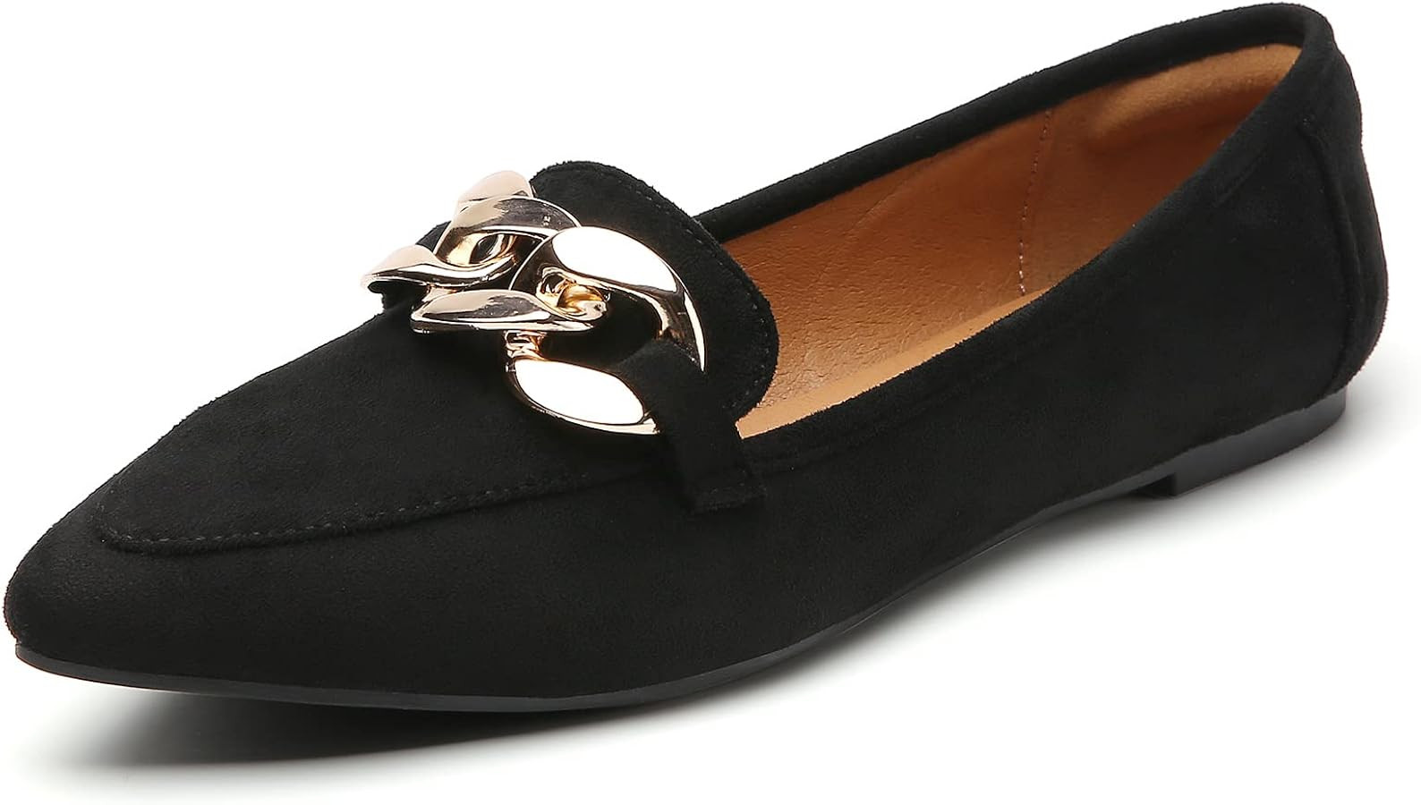 Tilocow Metal Chain Loafers for Womens Slip On Pointed Toe Flats Comfortable Fashion Work Busines... | Amazon (US)
