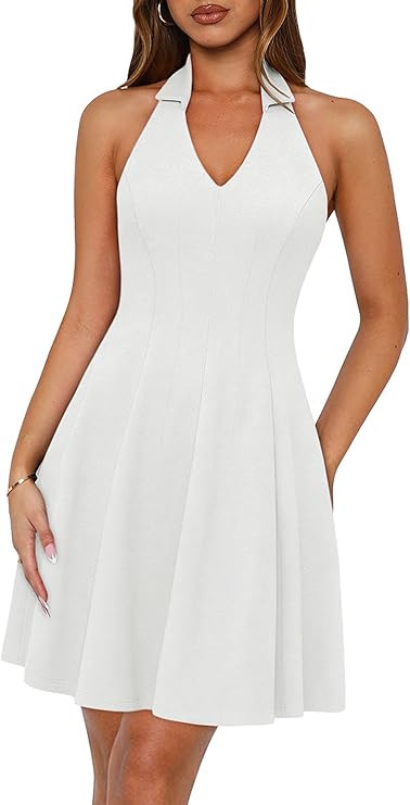 Lazysmile Summer Dresses for Women Sleeveless Halter Lapel V Neck Backless A Line Formal Cocktail... | Amazon (US)