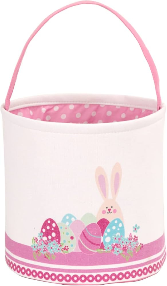 Easter Bunny Basket Egg Buckets, Pink Cute Personalized Canvas Cotton Tote Bags Egg Hunt Basket f... | Amazon (US)