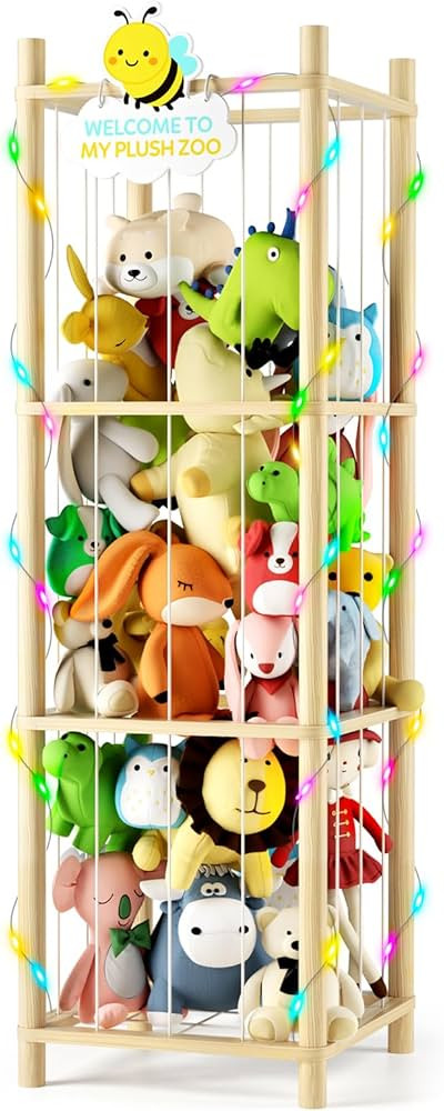 Stuffed Animal Storage Zoo Organizer Natural Pine Plushies Storage with Elastic Bands Vertical Wo... | Amazon (US)