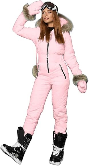 Aoysky Women Winter Onesies Ski Jumpsuit Outdoor Sports Snowsuit Fur Collar Coat Jumpsuit with Ho... | Amazon (US)