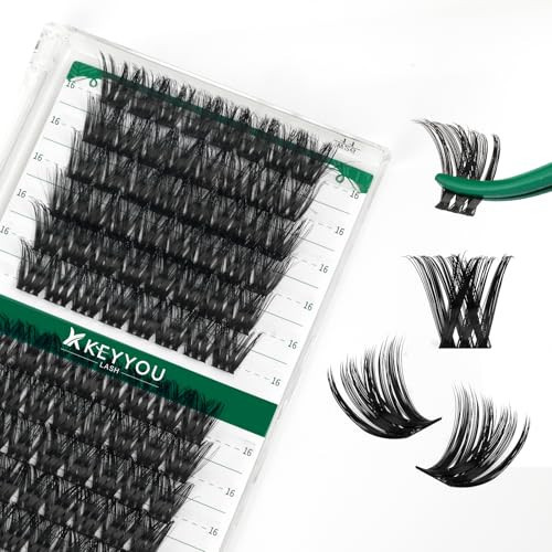 KEYYOU Lash Clusters, 96 Pcs DIY Lash Extensions, D Curl 16mm, Black, Realistic, Non-Irritating, Easy DIY at Home | Amazon (US)