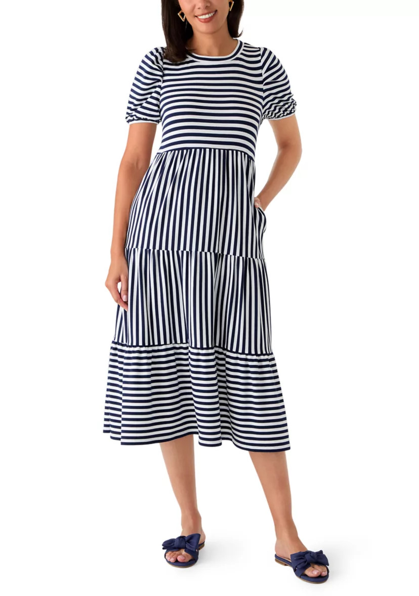 Women's Puff Sleeve Striped Midi Dress | Belk