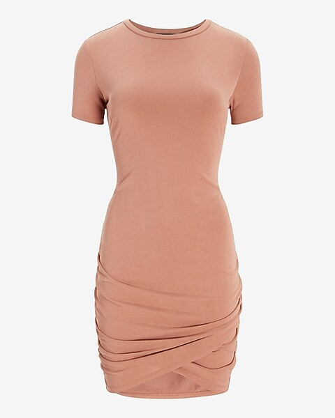 Silky Sueded Jersey Ruched T-Shirt Dress | Express
