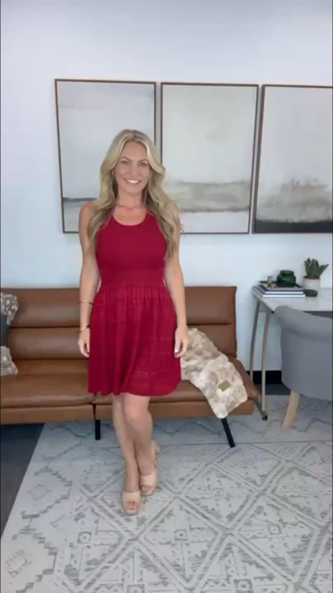 This dress had me at the color, but the fit is what really sold me. The smocked waist gives it shape without feeling tight, while the fuller skirt has plenty of movement and doesn’t cling. It’s one of those dresses I could wear to the office with a jacket, then lose the layer for dinner afterward.

Red dress, smocked waist dress, fit and flare dress, office dress, desk to dinner outfit, fall dress, workwear style, transitional fashion, dinner outfit, feminine style, AudrieDollins

#LTKootd #LTKSeasonal #LTKOver40