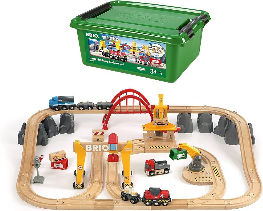 BRIO 33097 Cargo Railway Deluxe Set | 54 Piece Train Toy with Accessories and Wooden Tracks for K... | Amazon (US)