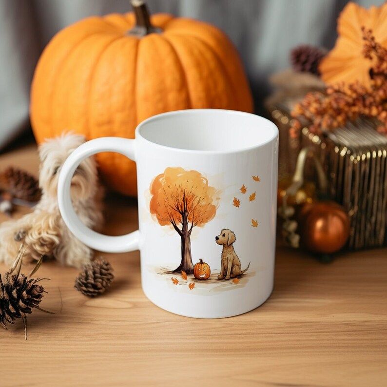 Seasonal Fall Mug: Dog & Pumpkin Tree Design Pawsitively - Etsy | Etsy (US)