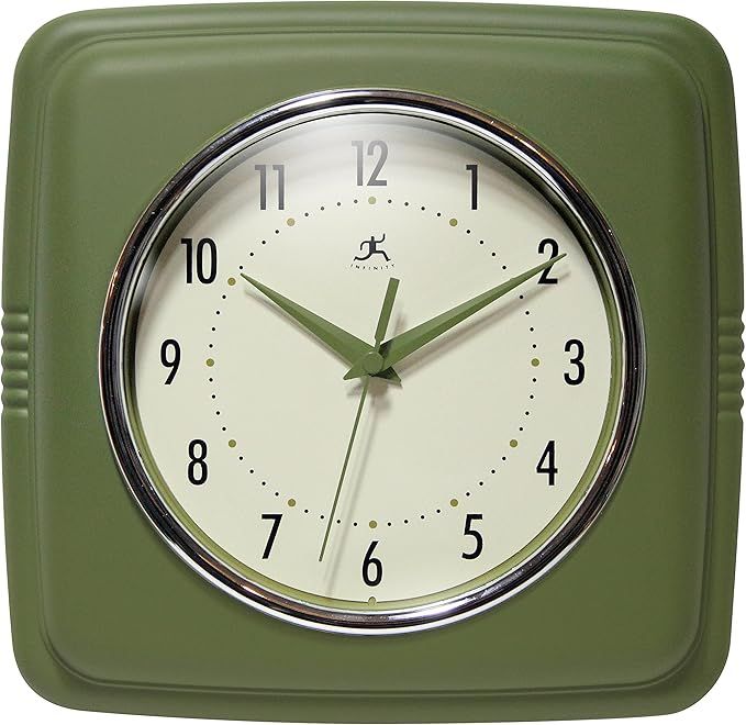 Infinity Instruments Square Retro 9.25" Wall Clock, Sage Green | Amazon (US)