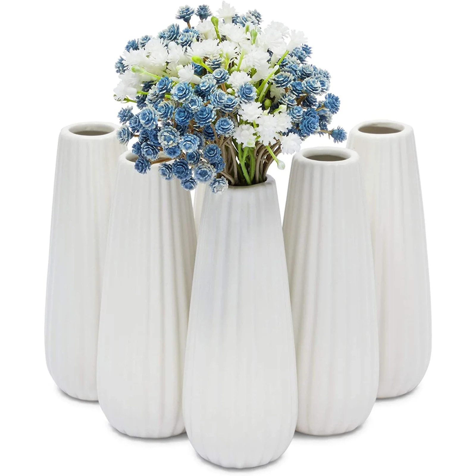 6-Pack Mini Round White Ceramic Flower Vases Floral Vase for Home Decor 1.4"x5.9" | Walmart (US)