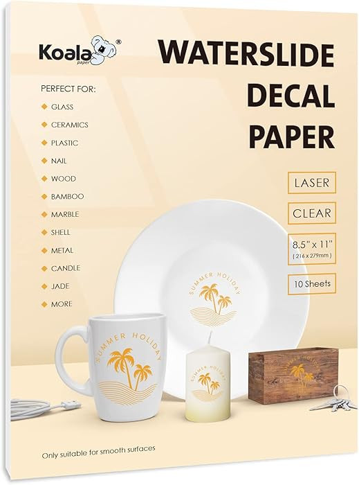 Koala Waterslide Decal Paper for Laser Printer - Clear Transparent - 10 Sheets Water Slide Transf... | Amazon (US)