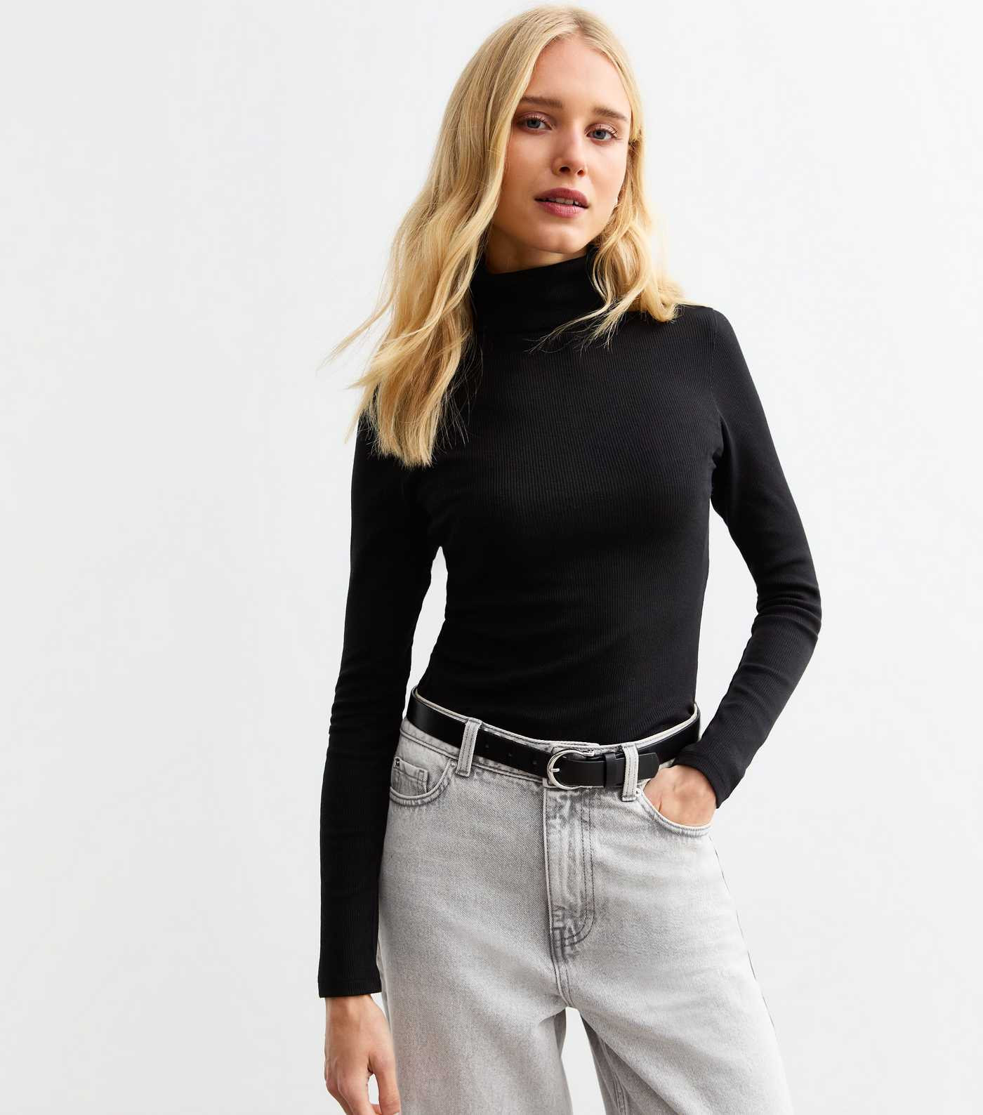 Black Rib Roll Neck Top  | New Look | New Look (UK)