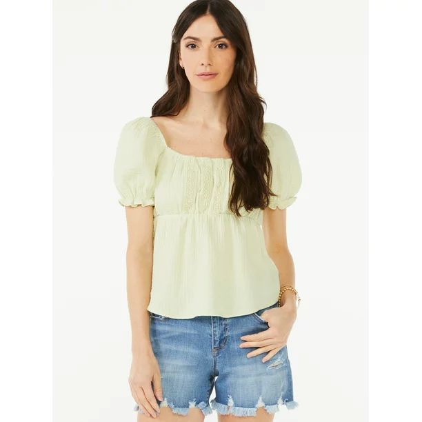 Scoop Short Sleeve Lace Peasant Pullover Modern Fit Top (Women's) 1 Pack - Walmart.com | Walmart (US)