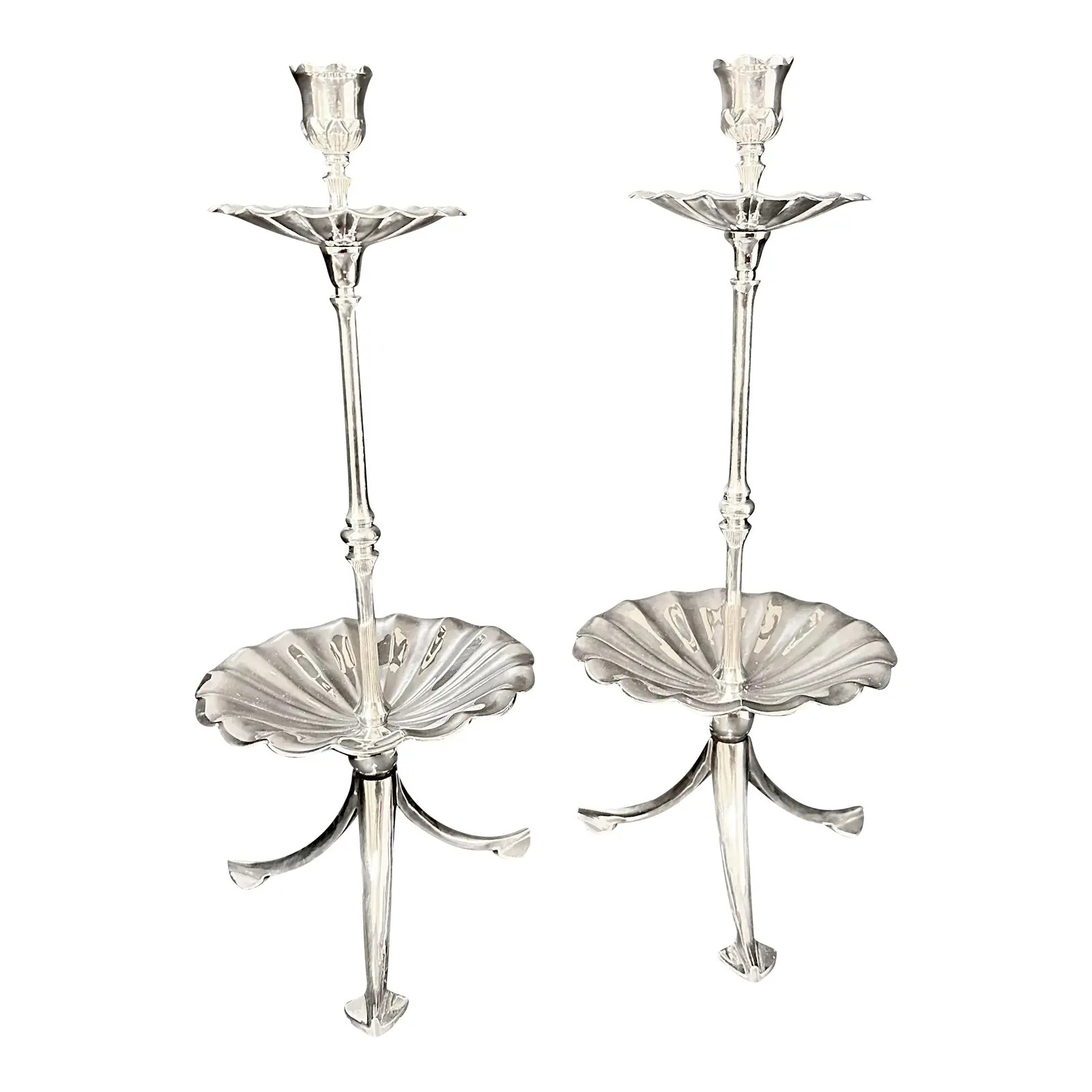 Early 21st Century Silver Plated Two Tiered Serving Bowls With Candle Holders | Chairish